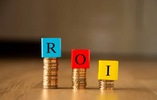 Roi Word Wooden Blocks Business Conceptual — Stock Photo, Image