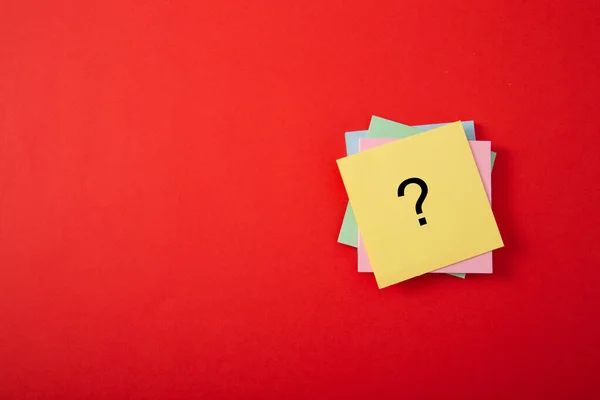 Question Mark Drawn Notepad Red Background Copy Space — Stock Photo, Image