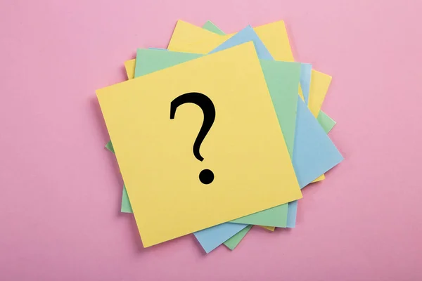 Question Mark Drawn Notepad Pink Background Copy Space — Stock Photo, Image