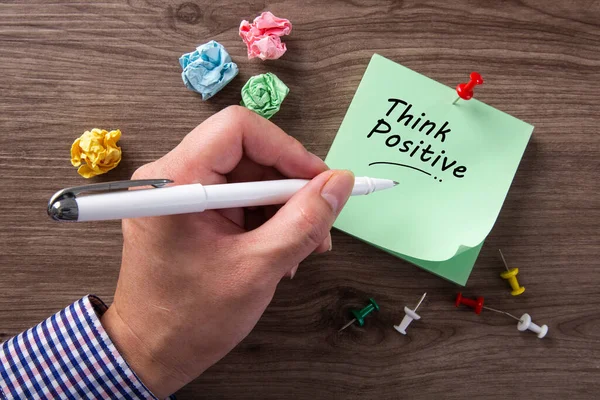 Man Hand Writing Word Think Positive Optimistic Attitude Mindset Concept — Stock Photo, Image