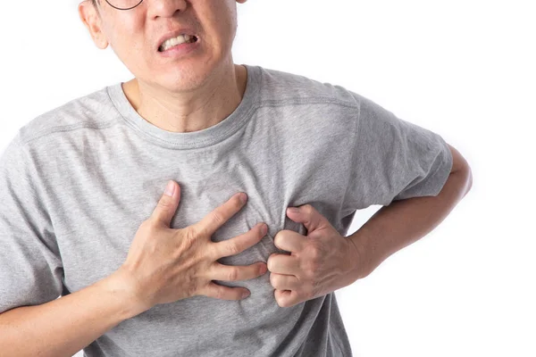 Μεσήλικας Άνθρωπος Έχει Ένα Σύμπτωμα Καρδιακής Προσβολής Έννοια Ανώτερης Υγείας — Φωτογραφία Αρχείου
