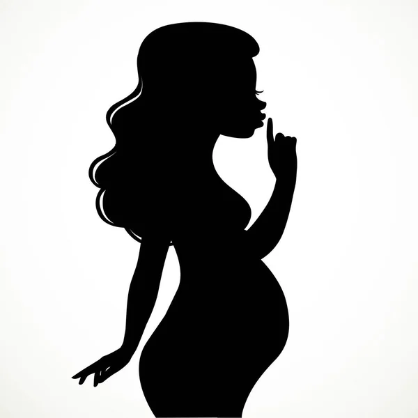 Silhouette Belle Jeune Femme Enceinte Mis Doigt Sur Ses Lèvres — Image vectorielle