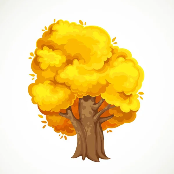 Árbol Viejo Otoñal Con Dibujo Vectorial Follaje Amarillo Aislado Sobre — Archivo Imágenes Vectoriales