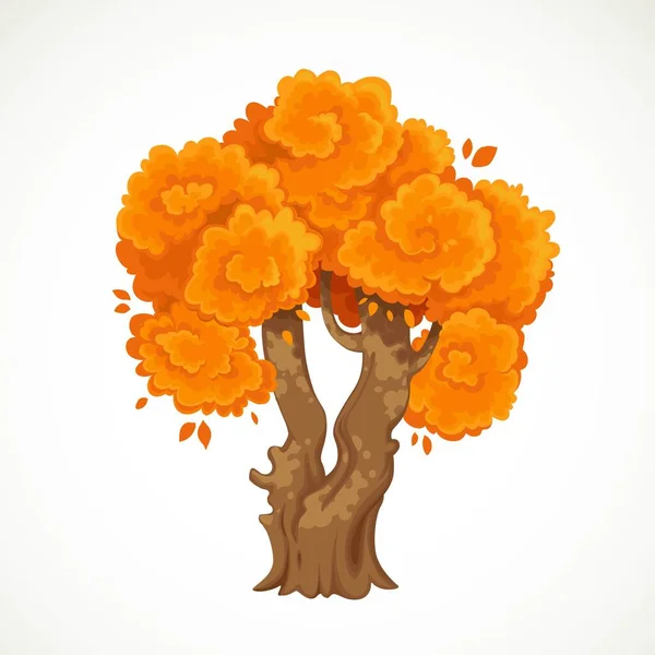 Herbst Großer Alter Baum Mit Orangefarbener Blattvektorzeichnung Isoliert Auf Weißem — Stockvektor