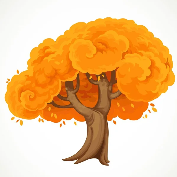 秋の大きな木とオレンジの緑豊かな葉ベクトル図白の背景に隔離された — ストックベクタ