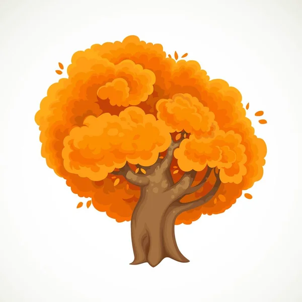 Podzim Velký Strom Oranžovým Listoví Vektorové Kreslení Izolované Bílém Pozadí — Stockový vektor