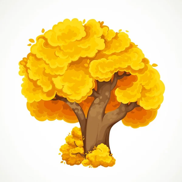 Jesień Duży Wysoki Drzewo Żółty Listowie Wektor Rysunek Izolowany Białym — Wektor stockowy
