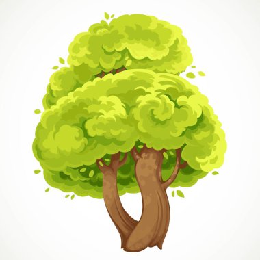 Bir çatal ve yeşil yaprak vektörlü yaz büyük ağaç beyaz arka planda izole