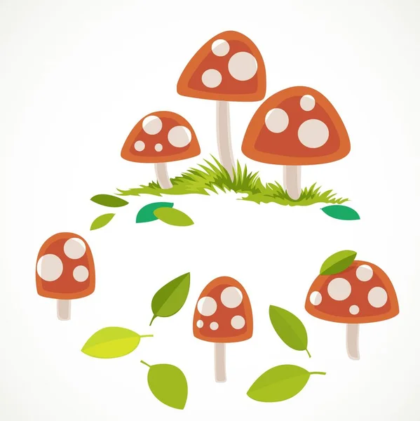 Amanita Zöld Nyári Levelek Vektor Rajz Elszigetelt Fehér Háttér — Stock Vector