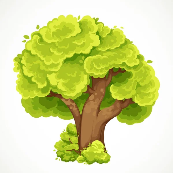 Verano Gran Árbol Alto Con Follaje Verde Rodeado Por Dibujo — Archivo Imágenes Vectoriales