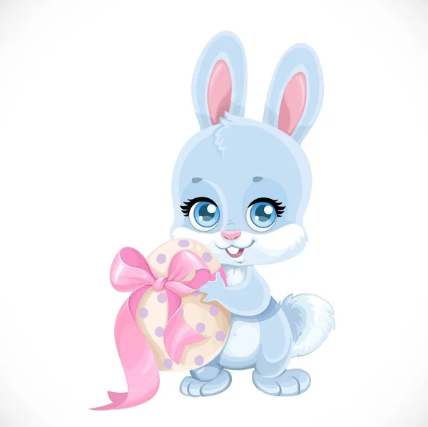 Bonito Bebê Páscoa Bunny Segurar Ovo Isolado Fundo Branco — Vetor de Stock