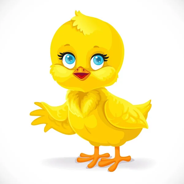 Schattig Baby Chick Toont Een Kant Geïsoleerd Een Witte Achtergrond — Stockvector