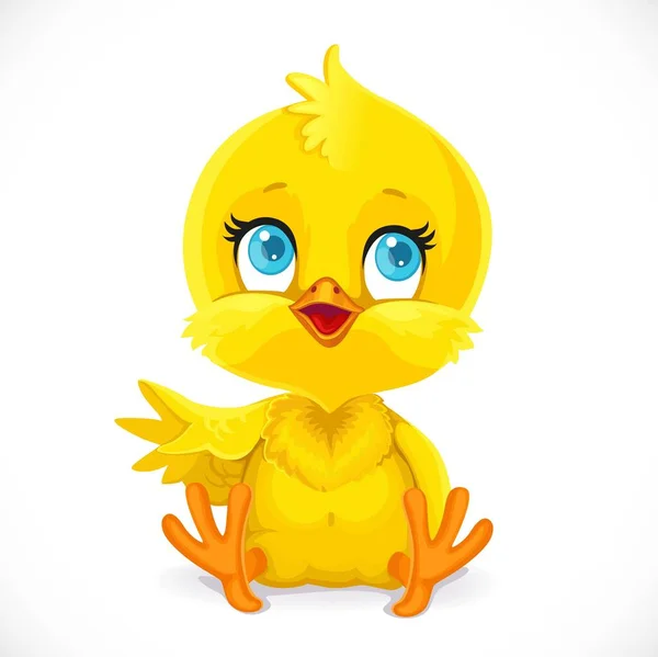 Cute Baby Chick Sit White Background — Stock Vector