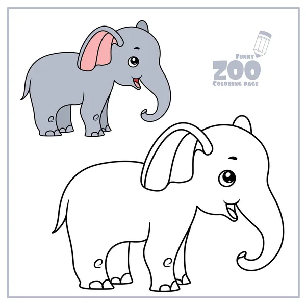 Söt Tecknad Liten Elefant Färg Och Beskrivs Vit Bakgrund För — Stock vektor