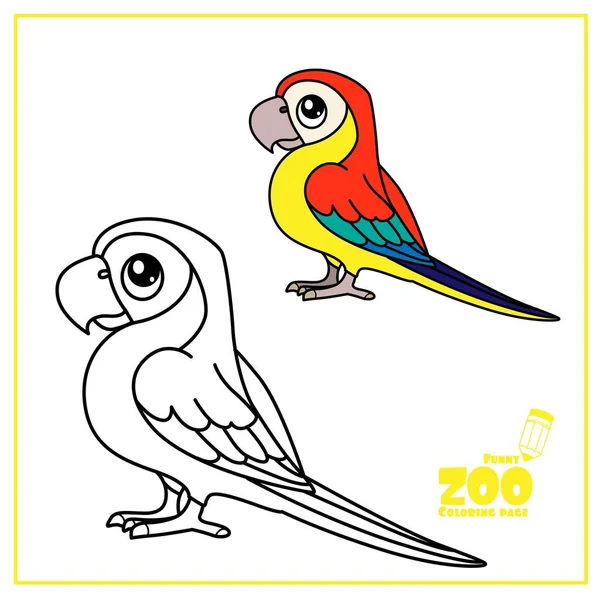 Cute Cartoon Ara Parrot Color Outlined White Background Coloring Page — Stock Vector