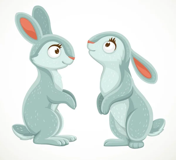 Cartoon Gray Rabbits Farm Animals Isolated White Background — Stock Vector