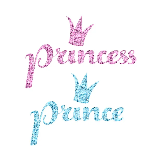 Princess Pink Ans Prince Niebieski Błyszczący Napis Kaligraficzny Białym Tle — Zdjęcie stockowe