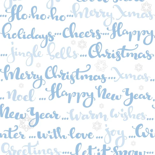 Patrón Sin Costuras Saludos Navidad Deseos Caligrafía Azul Sobre Fondo — Archivo Imágenes Vectoriales