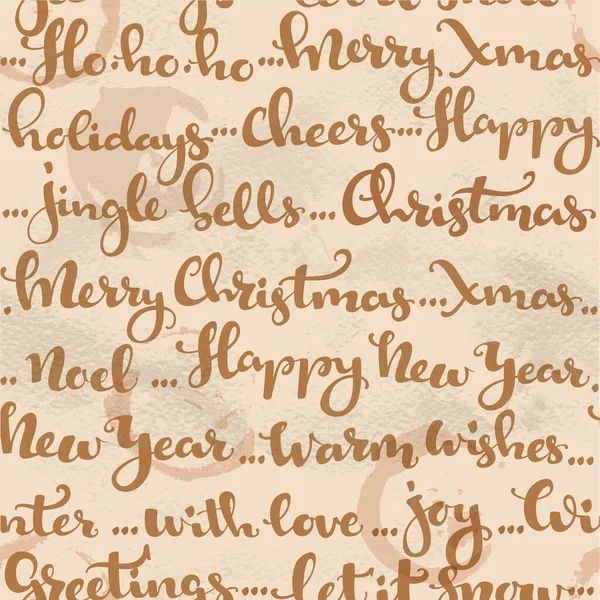 Patrón Sin Costuras Saludos Navidad Deseos Caligrafía Dorada Sobre Fondo — Archivo Imágenes Vectoriales