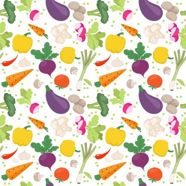 Taze sebzelerden, turplardan, havuçlardan, domateslerden, pancarlardan, arkaplanda arpacık soğanlarından kusursuz bir desen.