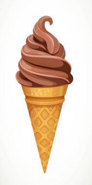 Beyaz arka planda izole edilmiş külahta çikolatalı dondurma.