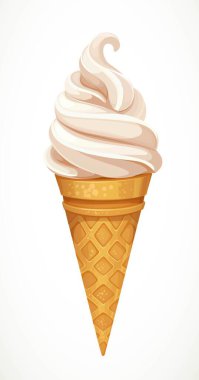 Beyaz arka planda izole edilmiş külahta yumuşak vanilyalı dondurma.