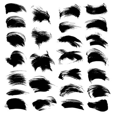 Beyaz arka planda izole edilmiş, siyah, soyut, elle çizilmiş, gerçekçi vuruşlar.