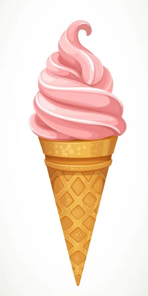 Soft Pink Fruit Berry Ice Cream Cone Isolated White Background — Stock Vector