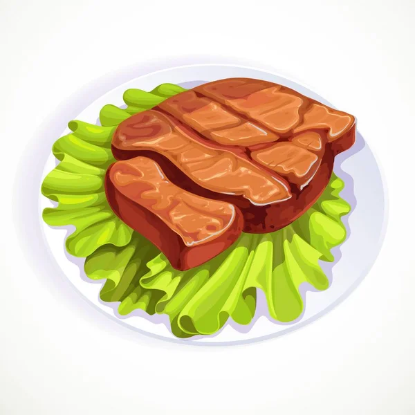 Roasted Pork Steak Lettuce Leaves Object Isolated White Background — Stock Vector