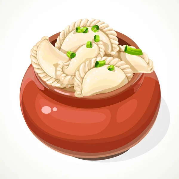 Ukrainian Traditional Dumplings Clay Pot Isolated White Background — Stock Vector