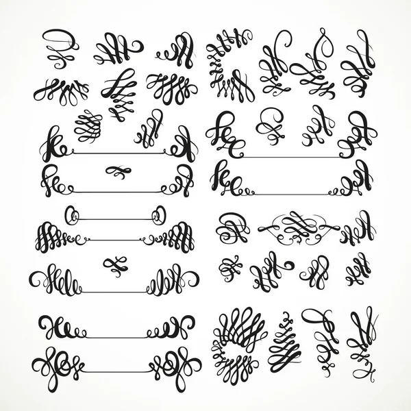Calligraphie Éléments Vintage Très Grand Ensemble Isolé Sur Fond Blanc — Image vectorielle