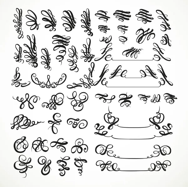 Très Grand Ensemble Éléments Calligraphiques Fleurit Asymétriques Pour Design Sur — Image vectorielle