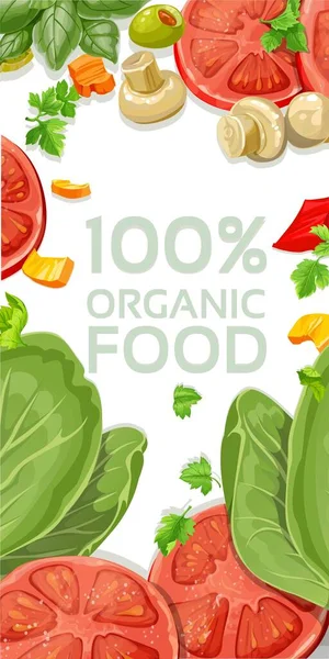 Witte Verticale Banner Met Vegetarisch Vers Biologisch Natuurlijk Voedsel — Stockvector