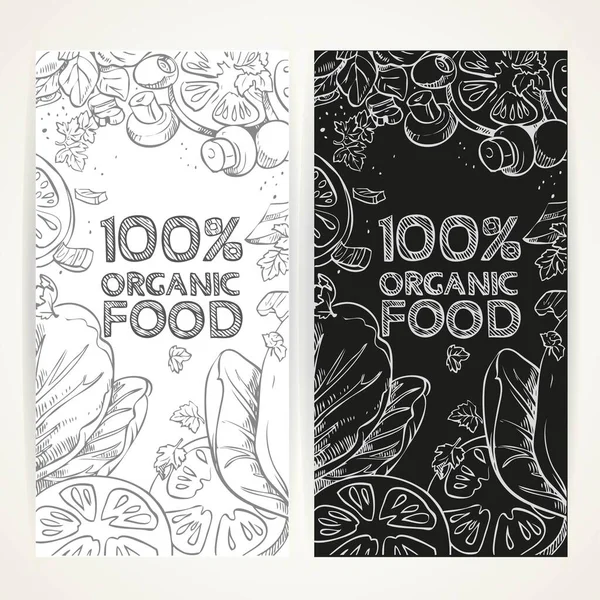 White Black Banners Vegetarian Fresh Organic Food — Stock Vector