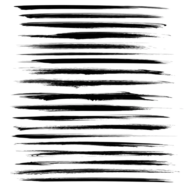 Big Set Black Long Abstract Handdrawn Strokes Isolated White Background — Stock Vector