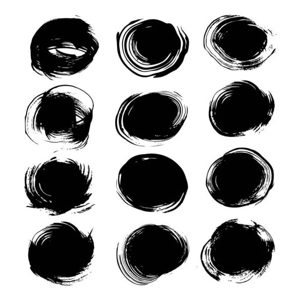 Black Abstract Handdrawn Circles Realistic Isolated White Background — Stock Vector