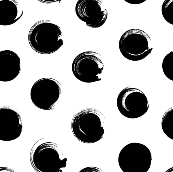 Seamless Pattern Black Abstract Handdrawn Ink Circles Realistic White Background — Stock Vector