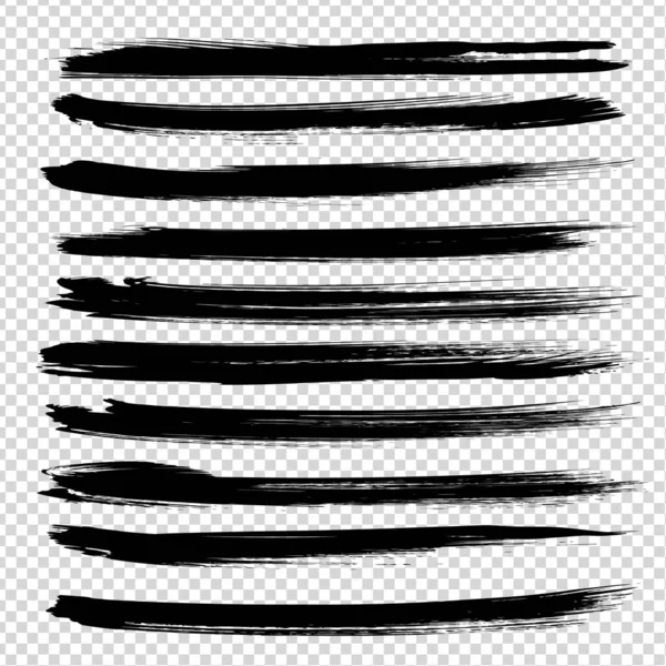 一套仿制透明背景的黑色平滑厚长纹理笔划 — 图库矢量图片