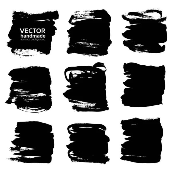 Big Black Abstract Textured Strokes Isolated White Background — Stock Vector