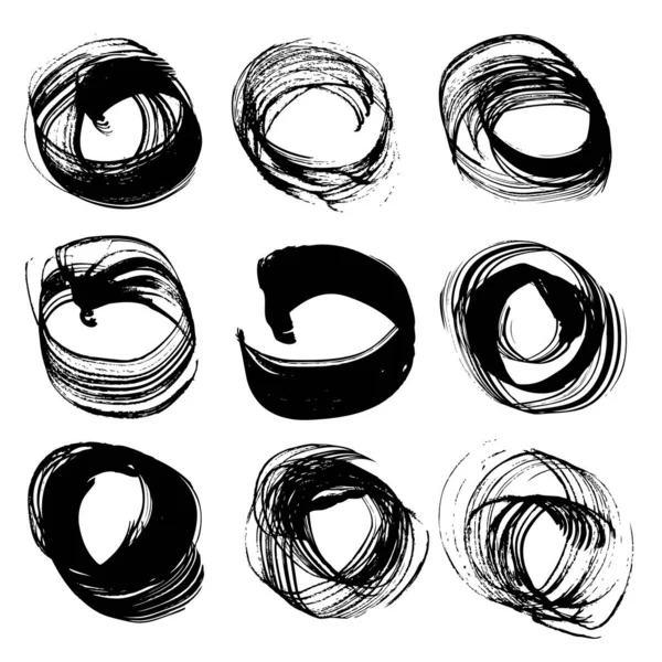 Velké Černé Abstraktní Kulaté Texturované Tahy Izolované Bílém Pozadí — Stockový vektor