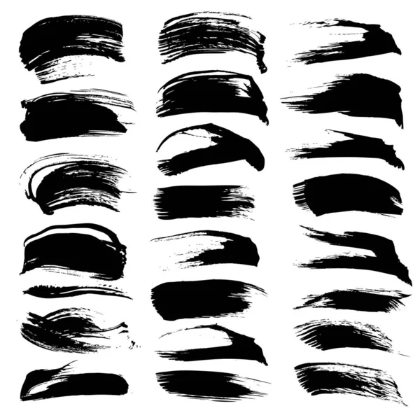 Big Set Black Textured Abstract Strokes Isolated White Background — Stock Vector