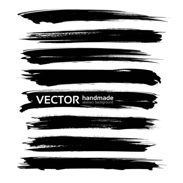 Negro Grandes Trazos Texturizados Abstractos Largos Aislados Sobre Fondo Blanco — Vector de stock