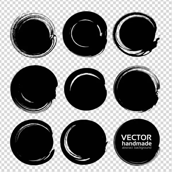 Black Handdrawn Circle Strokes Isolated Imitation Transparent Background — Stock Vector
