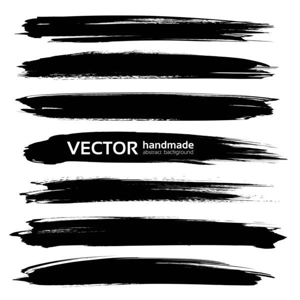 Dlouhé Černé Tlusté Texturované Abstraktní Tahy Izolované Bílém Pozadí — Stockový vektor