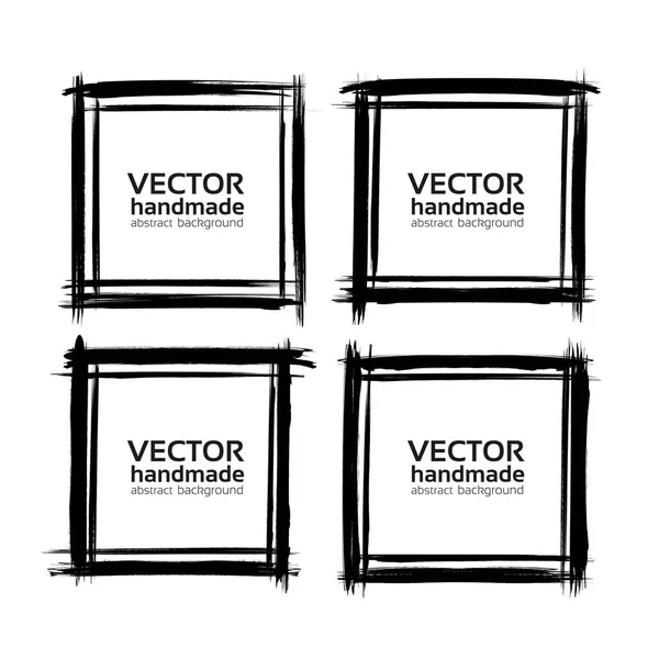 Four Square Frames Thin Textured Strokes Made Fine Brush Isolated — Stock Vector