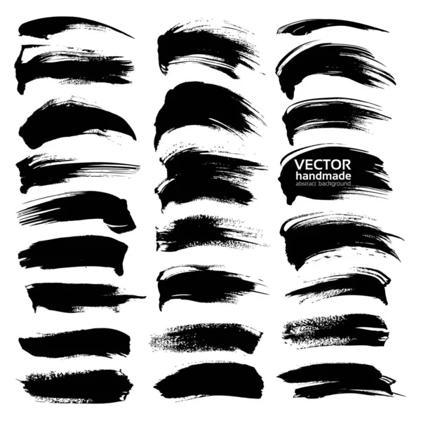 Set Black Textured Abstract Strokes Isolated White Background — Stock Vector