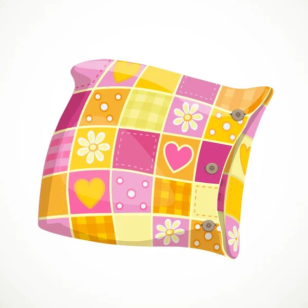 白い背景に隔離されたパターン化された枕ケースオブジェクト内のピンクの柔らかい枕 — ストックベクタ