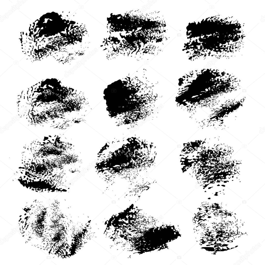 Black abstract print strokes set isolated on a white background