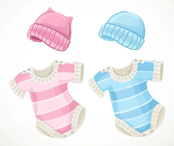 Rosa Und Blaue Sets Für Baby Overalls Und Hut Isolierte — Stockvektor