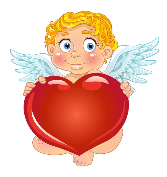 Cute Cartoon Cupid Red Heart Hands Isolated White Background — Stock Vector